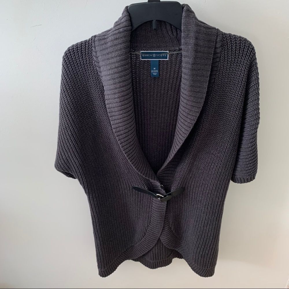 Karen Scott Cardigan Sz M Gray Shawl collar